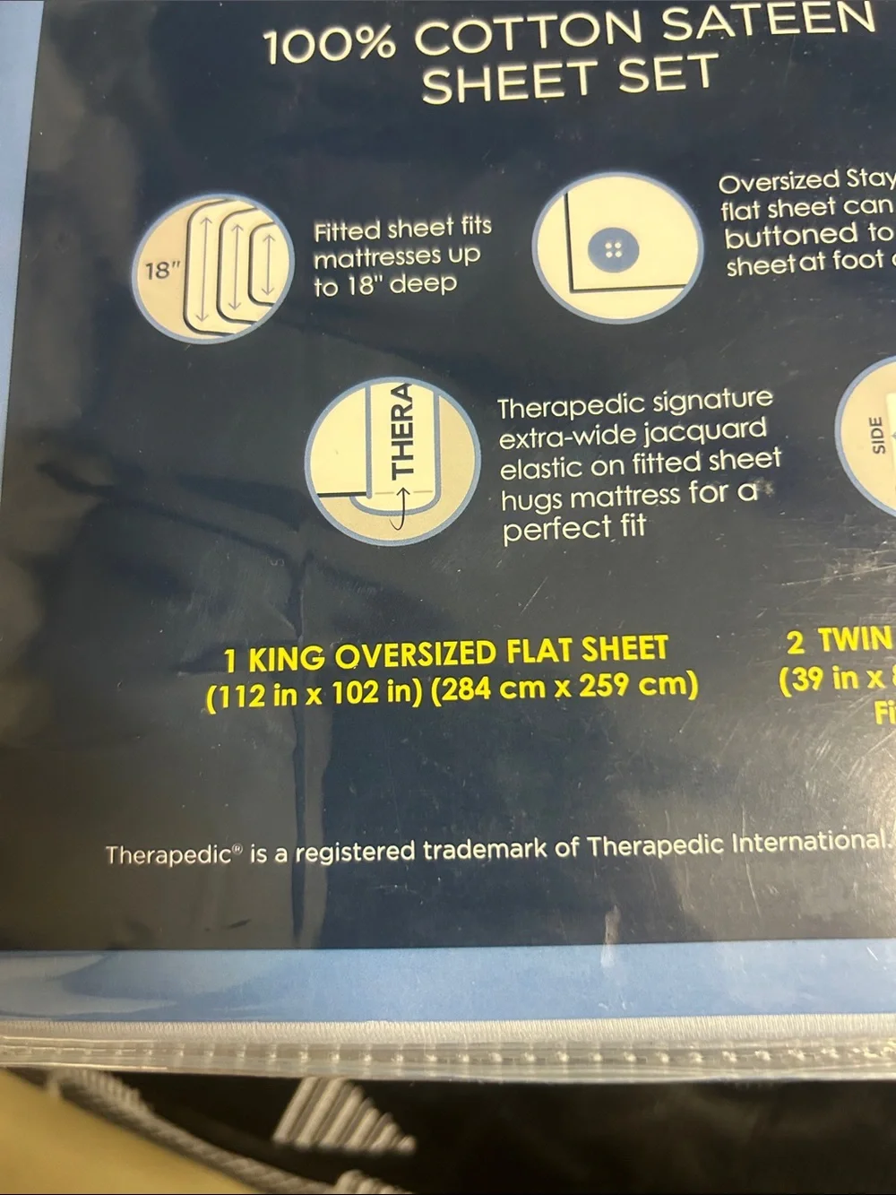 Therapedic 450 Thread Count Cotton Sateen Sheet Set - Light Blue (Split King)